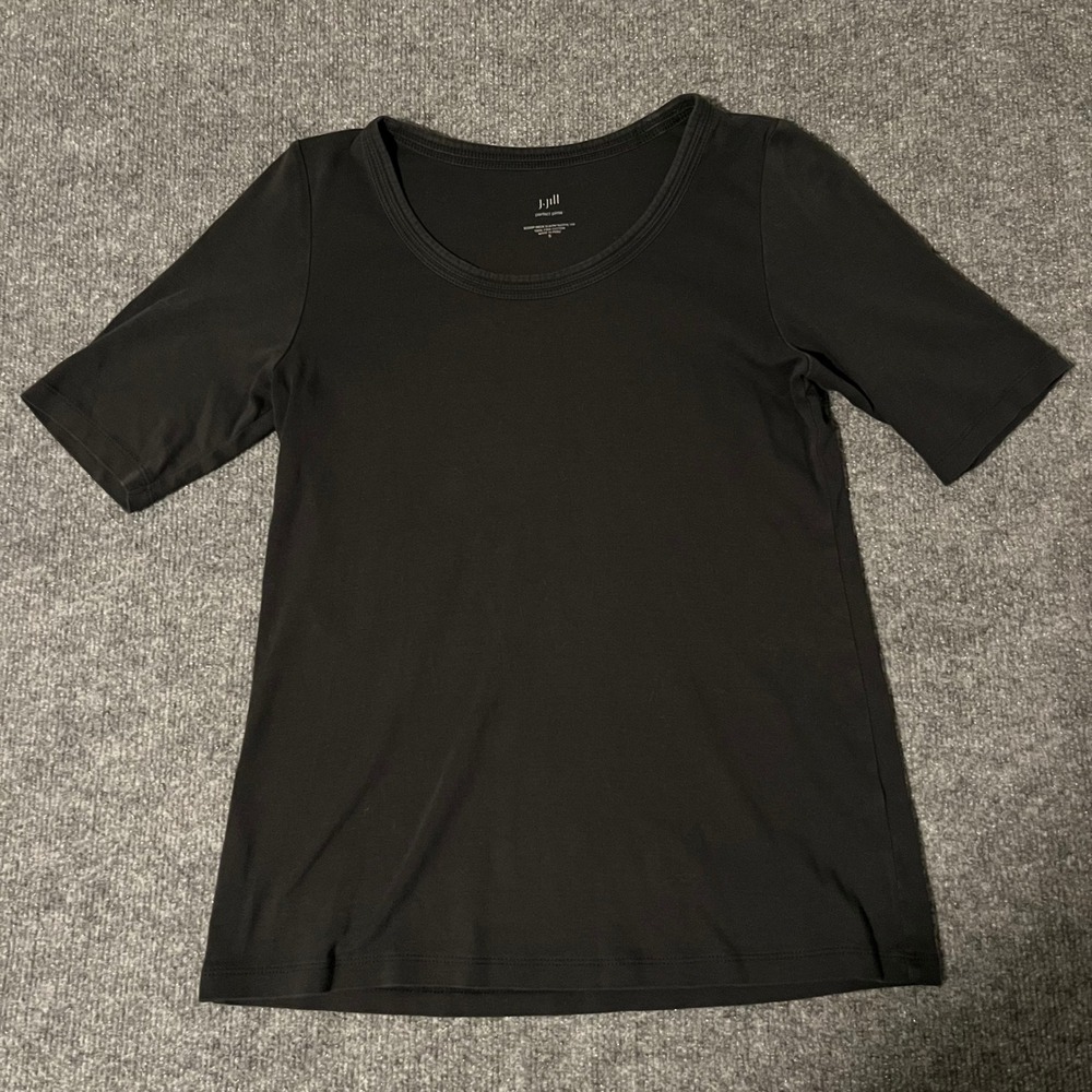 J. Jill Perfect Pima Black Scoop Neck Short Sleeve Tee Shirt Size S Small